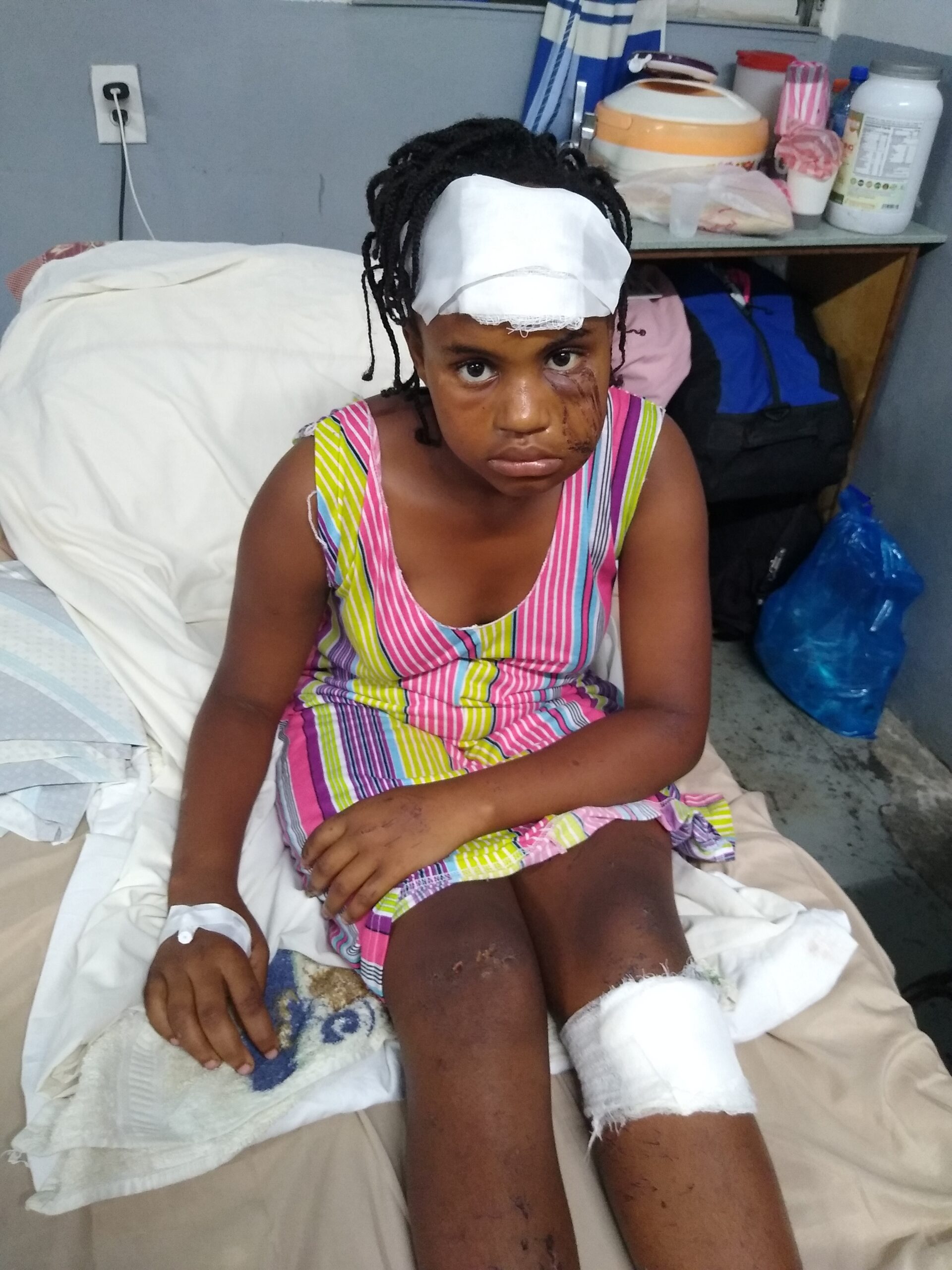 Injured child at the Cayes clinic